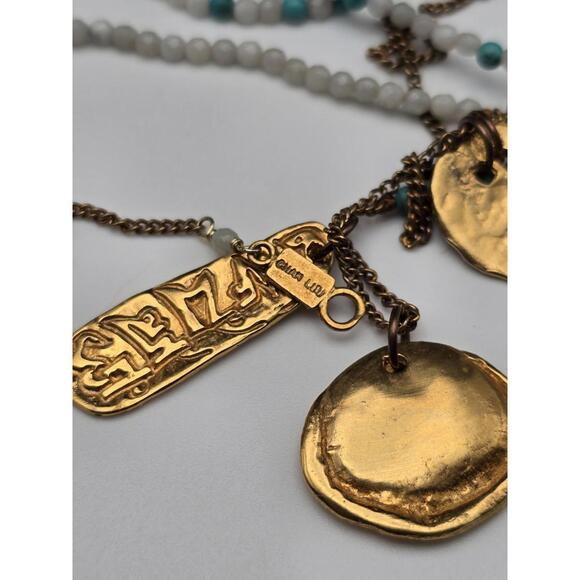 Chan Luu 38" Turquoise White Quartz Necklace Gold Coin - Picture 7 of 8